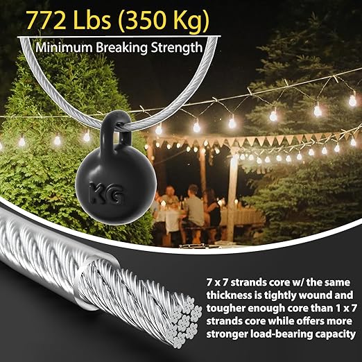 M6 Turnbuckles for Cables Wire Kit, 1/8" PVC Coated Steel Cable Kit w/ 7×7 Strand Core & 100Ft Wire Rope Tensioner Strainer for String Light Hanging/Deck Stair Railings/Shade Sail/Clothes Line