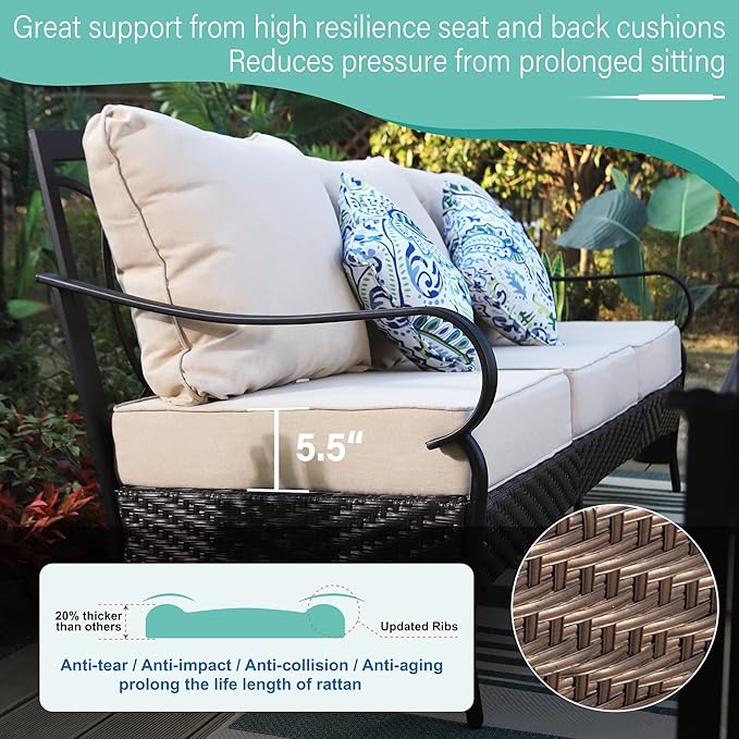 MFSTUDIO Outdoor Patio Furniture Set, 7 PCS Metal Patio Conversation Sets for 9, Modern Patio Sectional Set with 3-Seat Sofa, Loveseat, 2 Swivel Sofa Chairs, 2 Ottoman, 1 Coffee Table