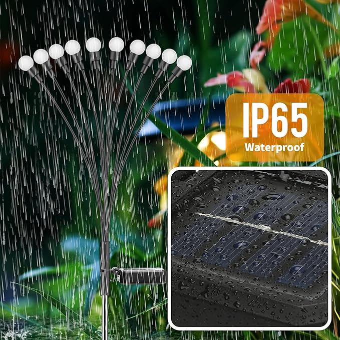 Solar Lights Outdoor (2 Pack-20 LEDs)，Waterproof Garden Fairy Swaying Firefly Lights ，Gifts for Outdoor Decorations，Suitable for Patio, terraces, lawns and Paths