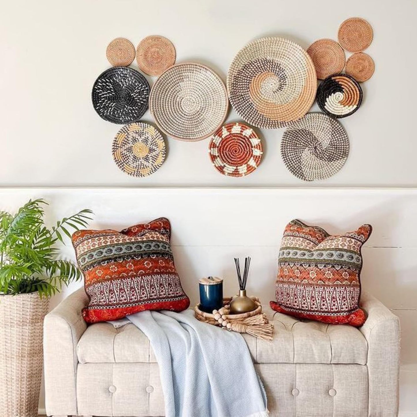 Wall Basket Decor, Boho Wall Hangings, Decorative Baskets for Home, Boho Basket Wall Decor Set, Hanging Basket Wall, Woven Basket Set