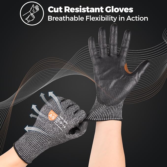 Donfri A9 Cut Resistant Work Gloves for Men - Steel + HPPE Hybrid Safety Gloves for Men, ANSI Cut Level 9 Protection Flexible for Metal Glass Wood Construction Fishing