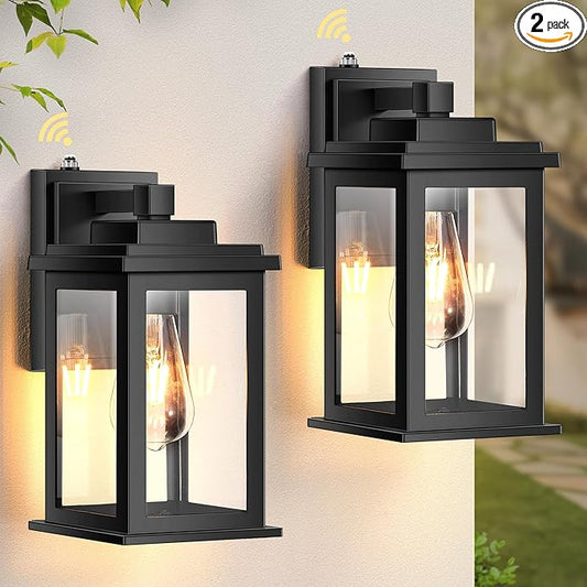 VIANIS Black Dusk to Dawn Outdoor Lights for House, 2 Pack Outdoor Wall Lights, Waterproof Porch Lights, Exterior Lighting Fixtures with Tempered Glass, for Porch, Garage, Doorway,Hardwired, Non-solar