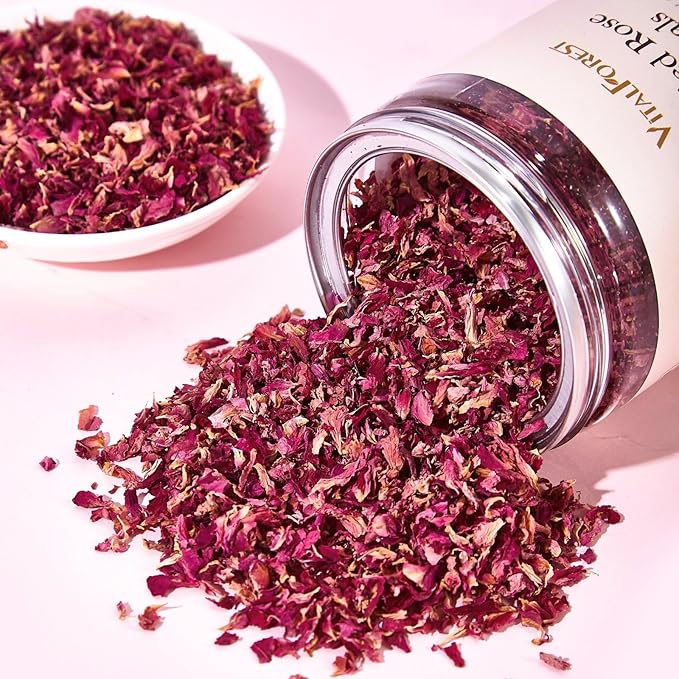 Dried Rose Petals Edible, 2.1oz (60g) Food Grade Rose Petals Tea– Culinary Roses Petals for Tea, Drinks, Baking & Cocktails, Edible Flower Petals for Cake Decorating, Desserts