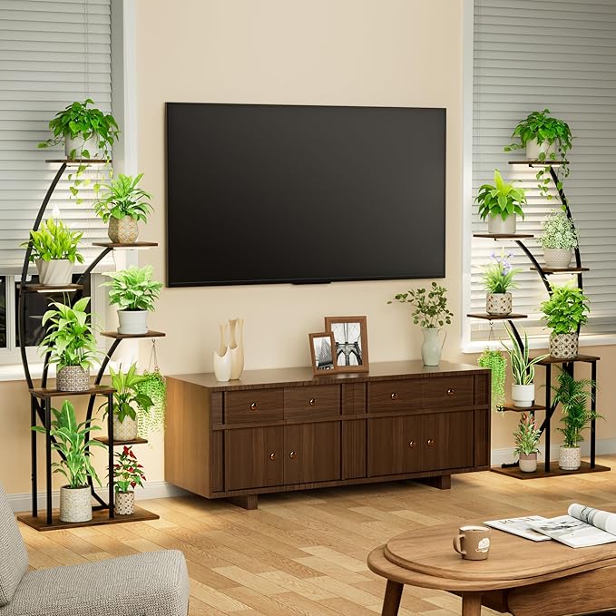 LATIBELL Plant Stand Indoor with Grow Lights, 63'' Tall Indoor Plant Shelf, 2 Pack Corner Plant Stands, 7 Tiered Lighted Flower Stands, Plant Rack Black Display Decorative for Living Room Patio