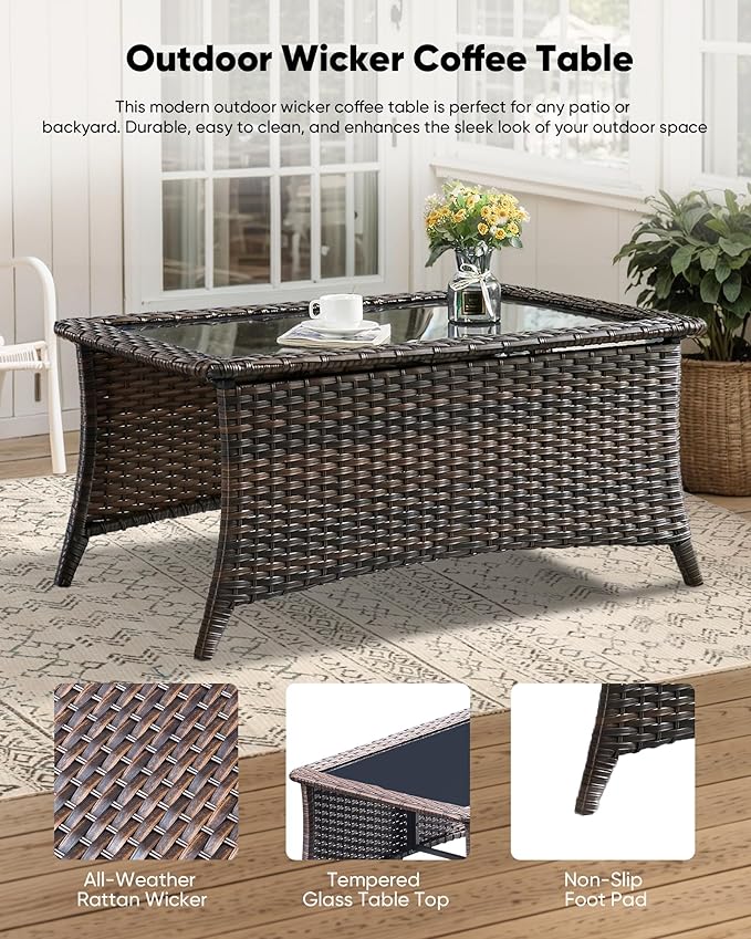 HUMMUH Patio Furniture 6 Pieces Outdoor Furniture Set Wicker Outdoor Sectional Sofa with Swivel Rocking Chairs,Patio Ottomans,Patio Coffee Table