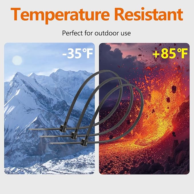 12 Inch Black Zip Ties (200 Pack), 2024 New Patented Design,110 LBS Tensile Strength, Self-Locking Nylon PA66 UV Resistant Cable Ties for Indoor and Outdoor Use