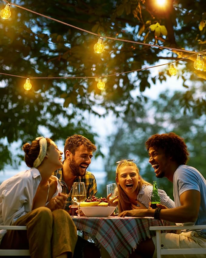 Brightown Solar String Lights Outdoor, 30Ft Vintage Hemp Rope Solar Patio Lights with 15 Shatterproof Bulbs, 8 Light Modes Waterproof Hanging Lights for Backyard Fence Café Bistro Decor, Warm White