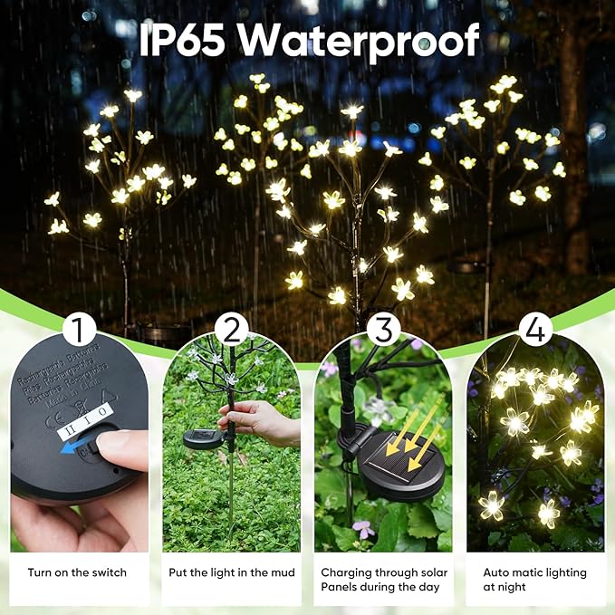 Solar Garden Lights Decorative, Solar Outdoor Lights Waterproof 4Pack, 80Led Solar Flowers Garden Decor, Outdoor Solar Lights for Yard,Pathway,Lawn,Solar Garden Decorations