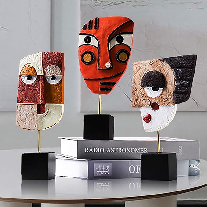 Smile - Handcrafted Statues Resin Abstract Sculpture for Home Decor Modern,African Art Tribal Figurines Decorations Items Accents Influencer Picks for Bookshelf,TV Stand,Living Room,Nightstand