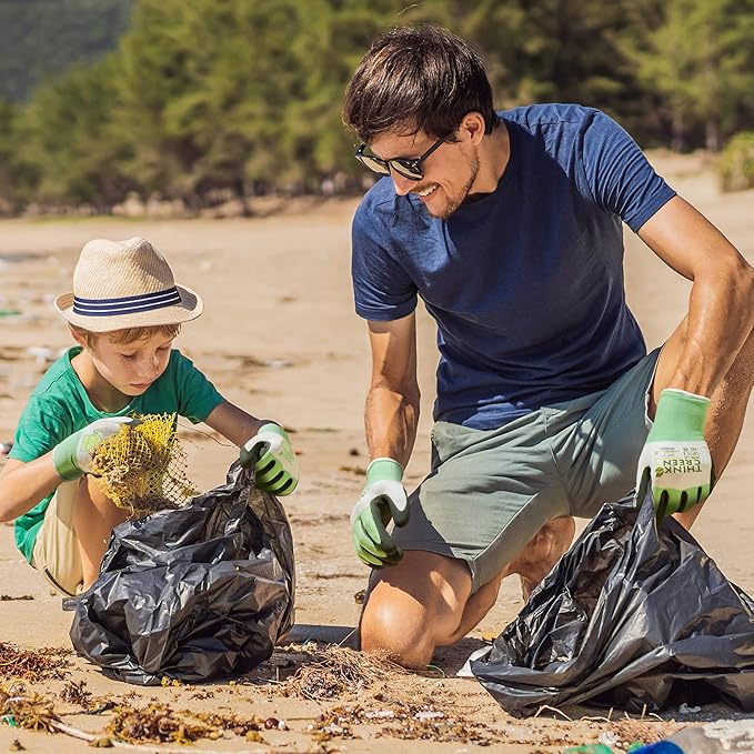 COOLJOB 3 Pairs Gardening Gloves for Women Men, 100% Recycled Polyester with Rubber Coated for Garden Patio Yard Lawn Work, Green, White & Grey, Small Size