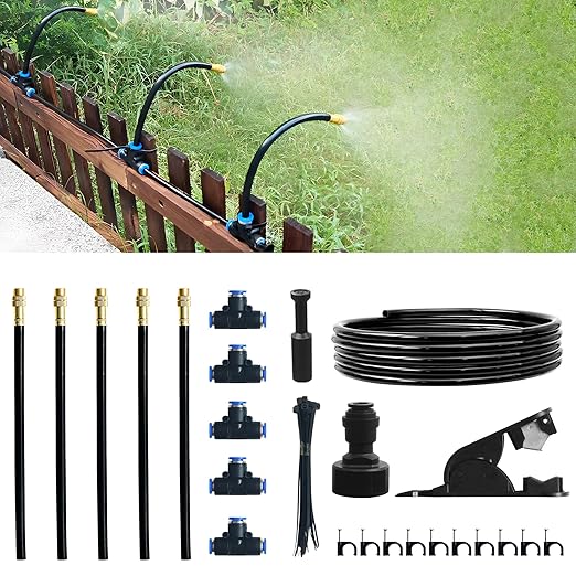 16.4Ft Drip Irrigation System, Automatic Garden Irrigation System with 360-degree Bending Dropper, Atomizing Watering Misting System with Copper Nozzle for Garden Plant Lawn Patio(5 Nozzles)