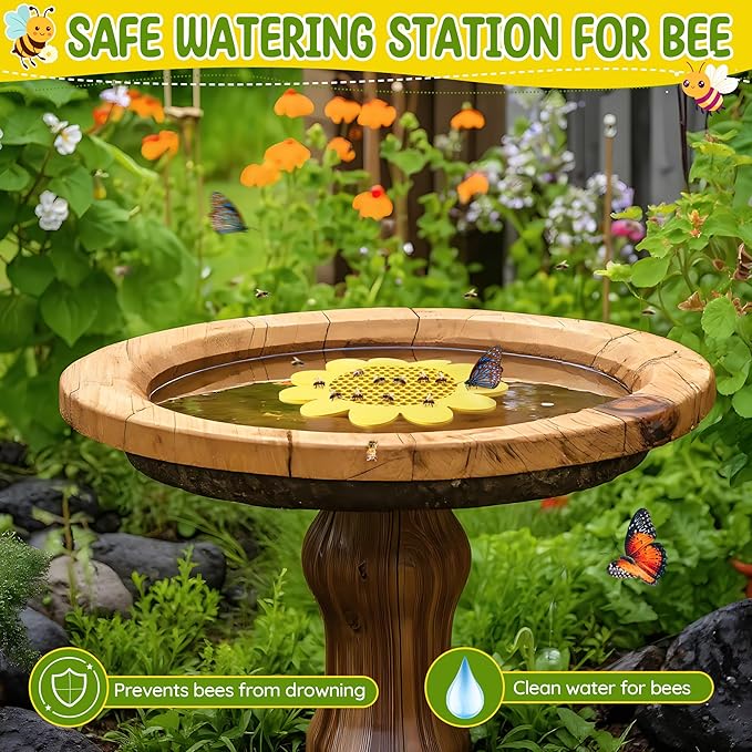 Enhon 4 Pack Bee Watering Station, 8.5 inch Sunflower Floating Bee Island, Butterfly Feeder, Pontoon Watering Station for Butterfly Insect Feeding, Bath and Outdoors Garden Decor
