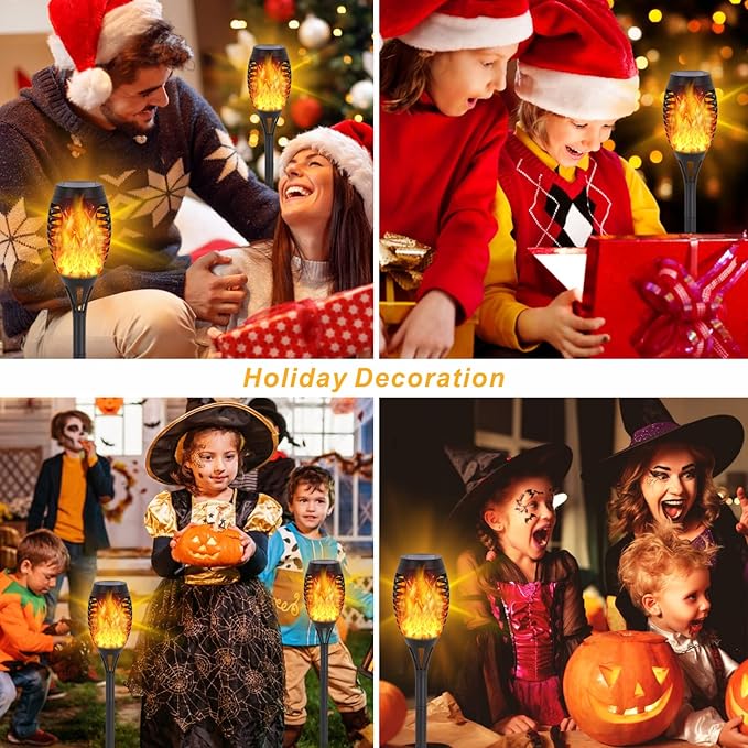 Solar Lights Outdoor, 12Pack Solar Torch Light with Flickering Flame for Garden Decor, Waterproof Outdoor Lighting Landscape, LED Flame Torches for Outside Patio Pathway Yard Decorations