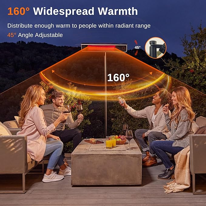 EAST OAK 1500W Electric Patio Heater, Indoor/Outdoor Standing Heater with Nano Glass-Ceramic, Fast Heat, Waterproof, 3 Modes, 24H Timer, Safety Tip-Over & Overheat Protection