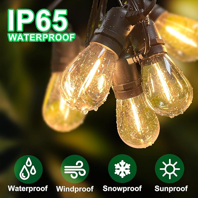 102(96+6) ft Solar String Lights Outdoor, Waterproof with USB Port Remote Control Solar Patio Lights,32 Shatterproof S14 Bulbs,1W Soft White