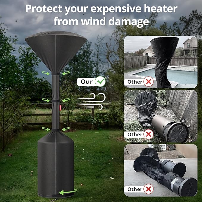 QH.HOME Winter Patio Heater Covers, [2025 Upgraded Tear-Resistant Fabric] Waterproof with Robust Zipper ,Height fit 87"-92",Dustproof/Wind/Sunlight/Snow-Resistant, Black