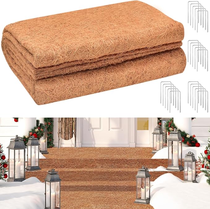 ZeeDix No-Slip Ice and Snow Carpet- 31 x 80 x 0.28In Thickened No Slip Ice Carpet Outdoor Runner Natural Coconut Fiber Mat for Walkway Garden Doorway Stairs Porch Outdoor Safer Walking