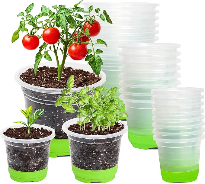 MIXC 24 Packs 5/4/3.5 Inch Reinforced Nursery Pots with Silicone Base for Easy Transplant, Variety Pack Plastic Plant Pot Seedling Planter Seed Starter Flower