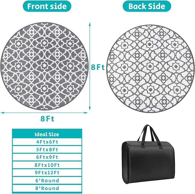 HEBE Outdoor Rug Waterproof 8ft, Plastic Straw Rug Camping Rug, Reversible Outdoor Patio Rugs RV Mat Clearance, Indoor Outside Floor Carpet for Porch,Deck,Camper,Balcony,Backyard