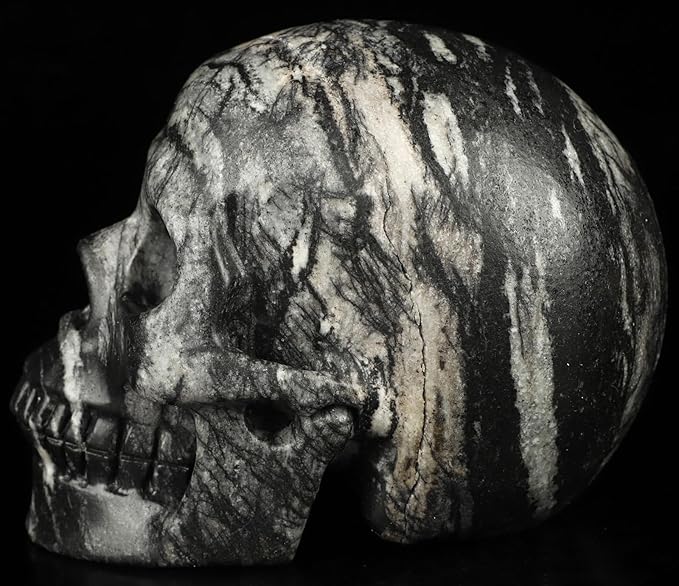 Skullis 5.0”Picasso Jasper Crystal Skull, Hand Carved Gemstone Fine Art Sculpture, Reiki Healing Stone Statue.2634.