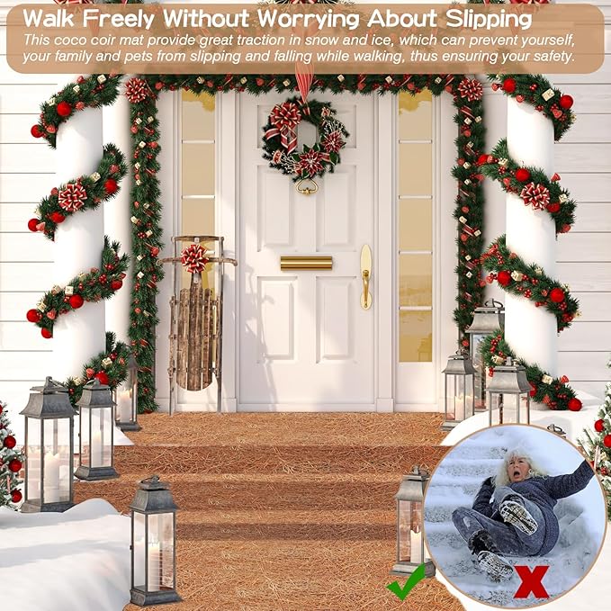 ZeeDix No-Slip Ice and Snow Carpet- 31 x 80 x 0.28In Thickened No Slip Ice Carpet Outdoor Runner Natural Coconut Fiber Mat for Walkway Garden Doorway Stairs Porch Outdoor Safer Walking