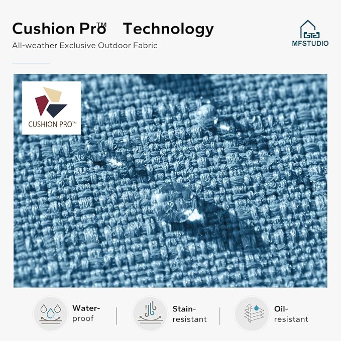 MFSTUDIO 5 PCS Outdoor Patio Furniture Set, Metal Outdoor Conversation Set, Rattan Wicker Patio Sectional Sofa Set with 2 x Rocking Single Sofa, 2-Seat and 3-Seat Sofa, 1 x Coffee Table, Navy Blue