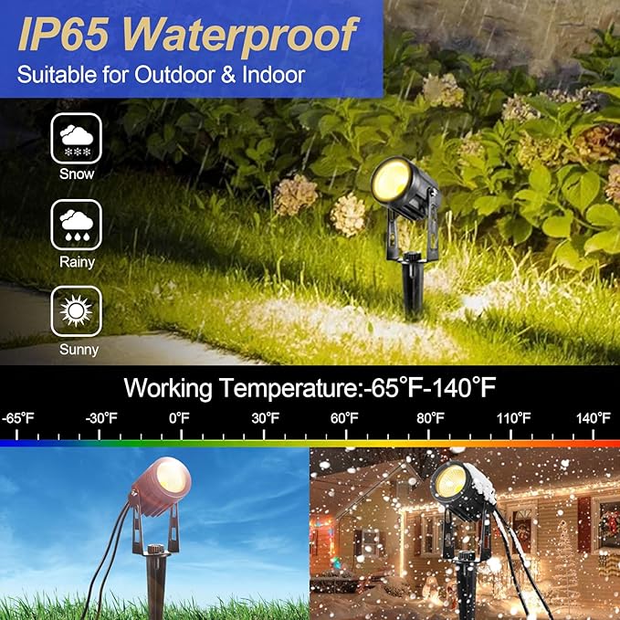 Landscape Lighting, 3W 12V Extendable Low Voltage 6 in 1 Landscape Lights with Transformer IP65 Waterproof 1800 Lumen Outdoor Spotlight for Garden Walls Trees Flag Pathway, Warm White