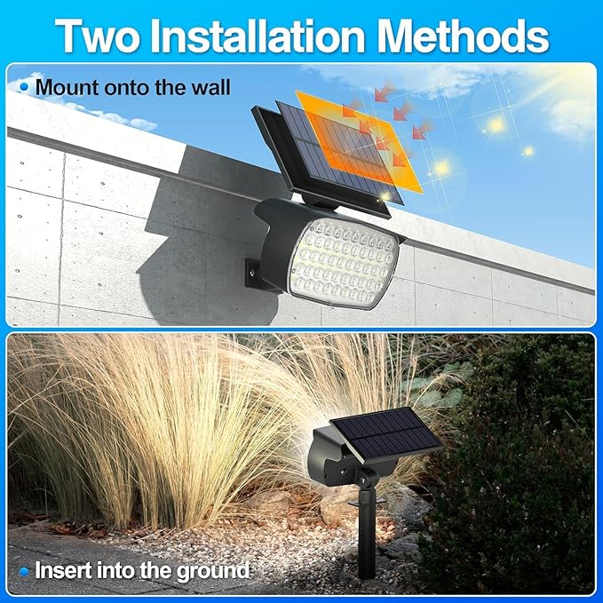 108 LED Solar Spot Lights Outdoor, Solar Lights Outdoor IP65 Waterproof, 3 Modes Solar Landscape Spotlights, Large Panel Solar Powered Lights for Garden Yard Pathway(Cool White/2 Pack)