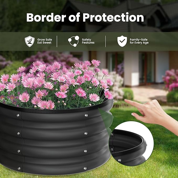ZXZYHFTY Round Galvanized Raised Garden Bed kit,Black Outdoor Garden Raised Planter Box, Round Large Metal Raised Garden Beds for Vegetable 2 * 2 * 1ft 2 Pcs