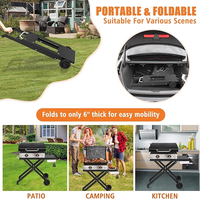 KEESHA Foldable Grill Stand for Blackstone 22'' and 17'' Griddle 1814 1971 1832 1666 1840, Portable Grill Cart Table for Outdoor and Indoor with Wheels