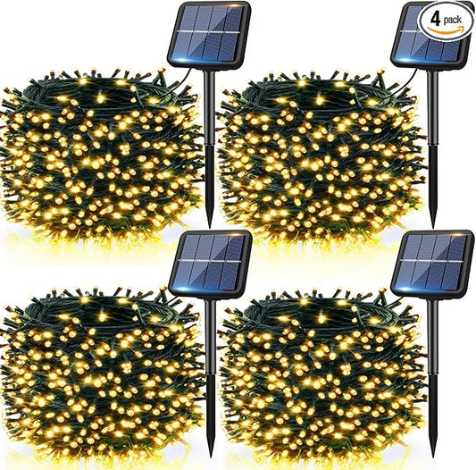 btfarm 4 Pack Solar String Lights Outdoor, Extra Long 480LED 156Ft Solar Christmas Lights Outside Waterproof, 8 Modes Solar Powered Tree Twinkle Light for Garden Yard Patio Party Decoration,Warm White