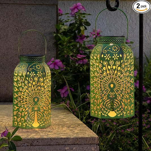 Homeimpro Outdoor Solar Lanterns Waterproof Peacock Gardening Gifts for Women, Big Solar Garden Decor, Yard Art, Outside, Patio, Birthday Mothers' Day Gifts Mom Grandma (2Pack, Antique Green)