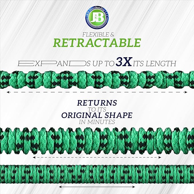 J&B XpandaHose 50ft Expandable Garden Hose with Holder - Heavy Duty Superior Strength 3750D - 4 -Layer Latex Core - Extra Strong Brass Connectors and 10 Spray Nozzle w/Storage Bag (Green 50)