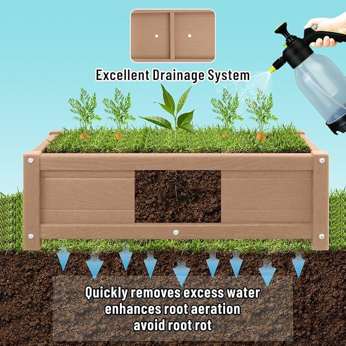 HDPE Raised Planter Box Outdoor,Rot-Resistant and Non-Cracking,Raised Beds for Gardening 29.5 * 14.4 * 9.8 in for Yard,Lawn,Outdoor Planter Boxes Rectangle with Drainage Holes Brown
