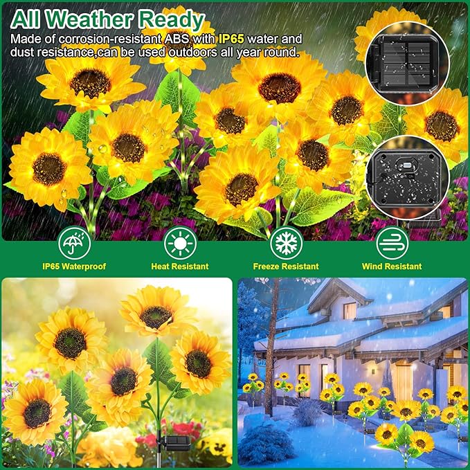 Solar Garden Lights for Outside, 2024 Upgraded Solar Outdoor Lights with 18 Beautiful & Realistic Sunflower Lights, Bright Waterproof Yard Lights for Patio Outdoor Garden Decor
