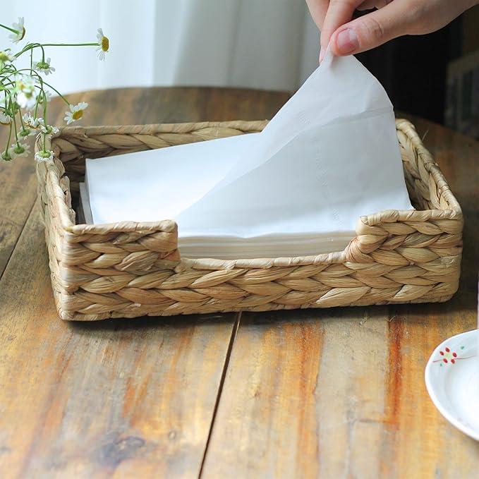 CLAYNIX Rattan Napkin Holders for Table, Napkins Holder For Paper Napkins, Kitchen Luncheon Paper on Boho Dining Countertop - Rectangle