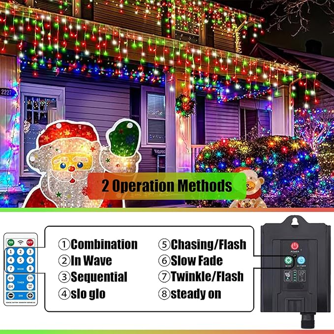 Upgraded Solar Christmas Lights,304 LED Outdoor Christmas Decorations 8 Modes Waterproof Solar Powered String Lights for Patio Yard Garden Wedding Party House Xmas Tree Roof Decorations(Red and Green)