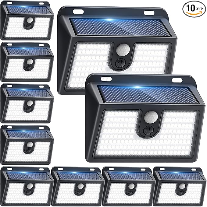 Solar Lights Outdoor Motion Sensor, 10 Pack 149 LED Waterproof Solar Powered Fence Lights, 3 Lighting Modes Security Wall Light for Outside Backyard Deck Garden Door Step Walking Dog, Cold Light 6500K