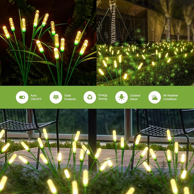 Solar Outdoor Garden Lights,Upgraded LED Solar Reed Swaying Lights for Garden Patio Yard Pathway Walkway Wedding Party Christmas Landscape Lighting (2 Pack)