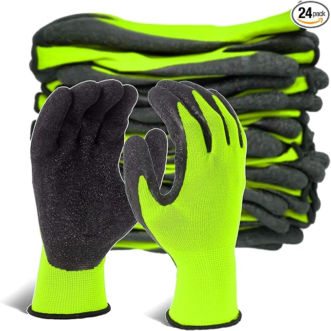 Evridwear Crinkle Latex Rubber Hand Coated Safety Work Gloves for Men Women General Multi Use Construction Warehouse Gardening Assembly Landscaping (XS,12 Pairs Pack)