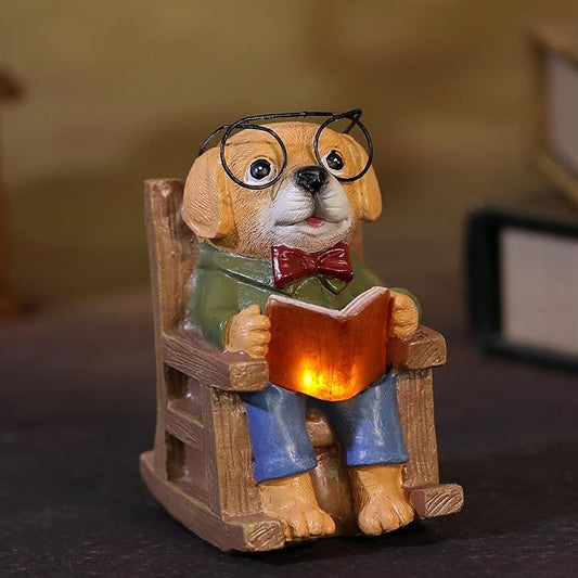 Solar Garden Decor Statues Dog Figurines Mini Fairy Garden Accessories Outdoor Lights,Garden Art Patio Porch Balcony Yard Home Lawn Ornaments,Christmas Birthdays Gifts for Mom Grandma