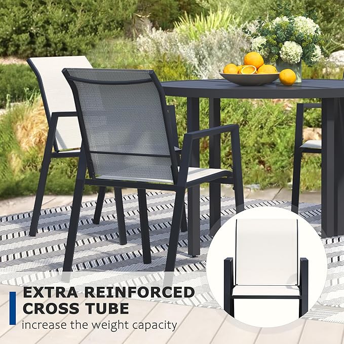 Outdoor Patio Chairs Set of 8, Oyster Beige Stackable Outdoor Chairs, Lightweight Patio Set with High Back, Metal Dining Chair for Lawn, Garden, Yard and Deck