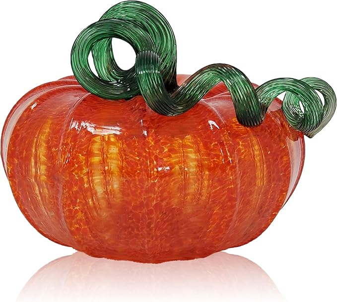 Luke Adams Glass Handmade Glass Pumpkins Table Top Home Decor (Squat, Orange)