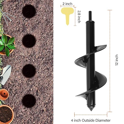 KENDO Auger Drill Bit for Planting Set of 1, Garden Ground Earth Spiral Drill Bits and Bulb Planter Tool for 3/8" Hex Drive Drill, for Post Hole Digger, Bulb Bedding Digging, Plant Rapid Planter