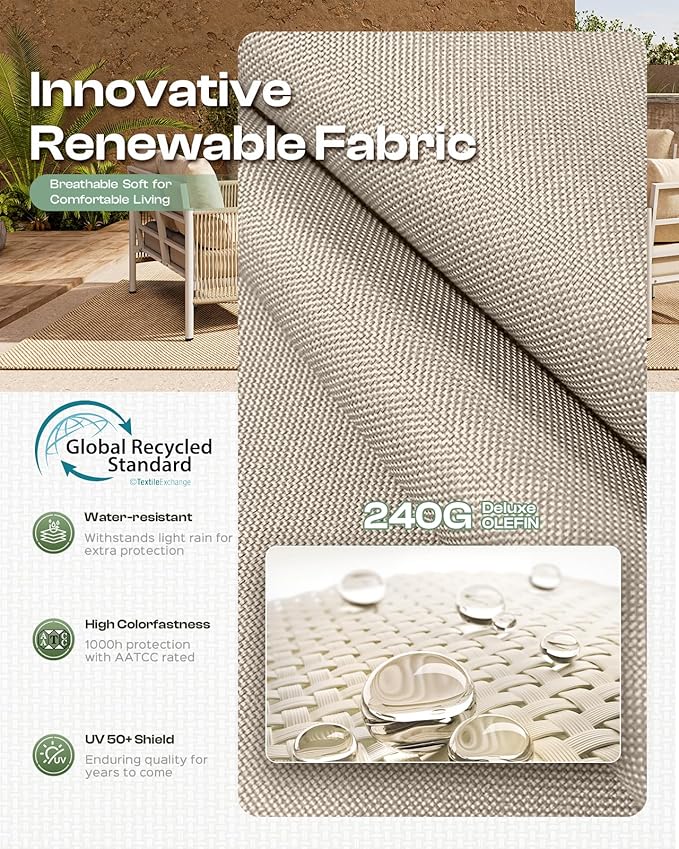 Aluminum Outdoor Sofa Armchair, HDPE Rope Patio Couch with Washable Thick Cushion, All-Weather Outdoor Patio Chairs Set of 2 for Balcony, Yard, White Frame, Ivory