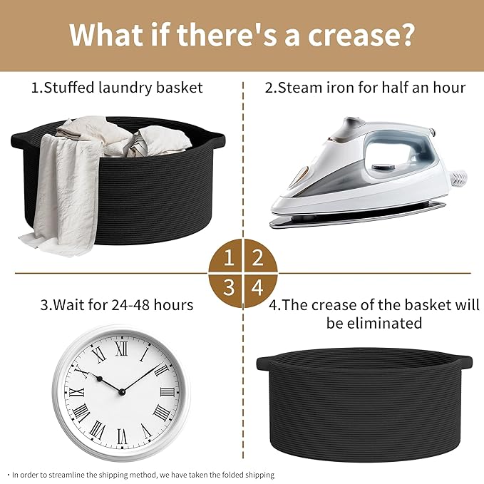 125L Extra Large Blanket Basket, 25" x 16", Jumbo Laundry Woven Baskets Decorative Home, Cotton Rope Basket with Handles, Baby Toy Baskets for Storage, Black