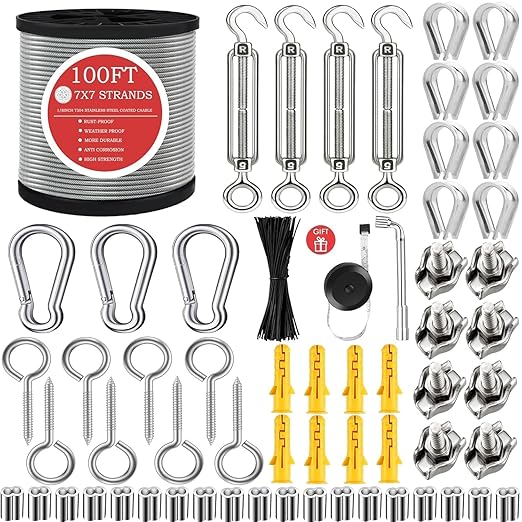 1/8" Wire Rope,Turnbuckles for Cables Wire, 304 Stainless Steel Cable,M5 Turnbuckle Kit,Wire Cable Turnbuckle Tensioner…