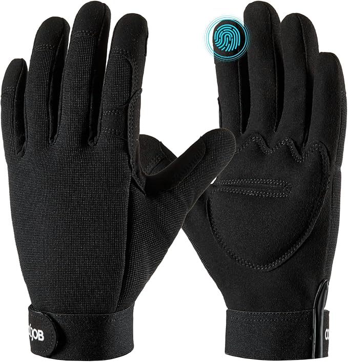 COOLJOB Thorn Proof Garden Gloves with Touchscreen Fingers for Men, Rose Pruning Work Gloves with Palm Cushion for Gardener, Farmer and Landscaper (Black 1 Pair Small)