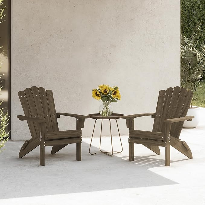 Set of 4 Folding Adirondack Chairs, Heavy Duty Weather-Resistant Patio Chairs with Wide Armrests & Ergonomic High Back, HDPE Fire Pit Seating for Backyard, Garden, Porch - Light Brown