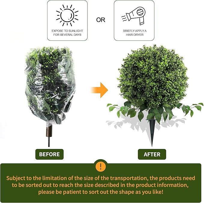 28" Artificial Boxwood Ball Bush, UV Resistant Topiary Tree Faux Boxwood Ball Shaped Porch Bushes with Ground Spike Artificial Bushes for Outdoors Front Door Decor Home Garden